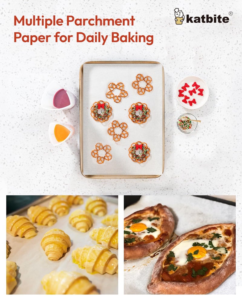 Katbite 16x24 inch Heavy Duty Parchment Paper Sheets, 100Pcs Precut Non-Stick Full Parchment Sheets for Baking, Cooking, Grilling, Frying and Steaming, Full Sheet Baking Pan Liners [Advanced Series] - Image 5